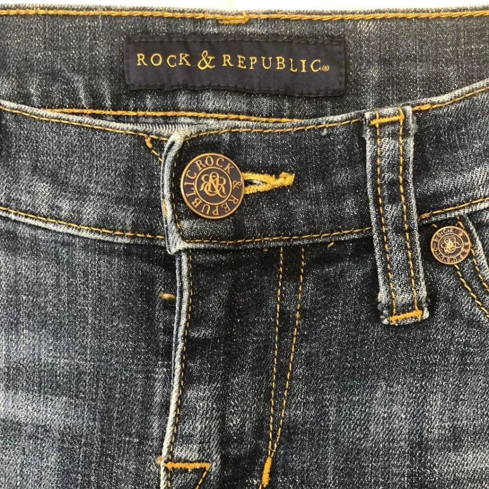 Rock & Republic Kasandra Jeans 8 Boot 30 x 31 Medium Wash Mid‎ Whisker R010388